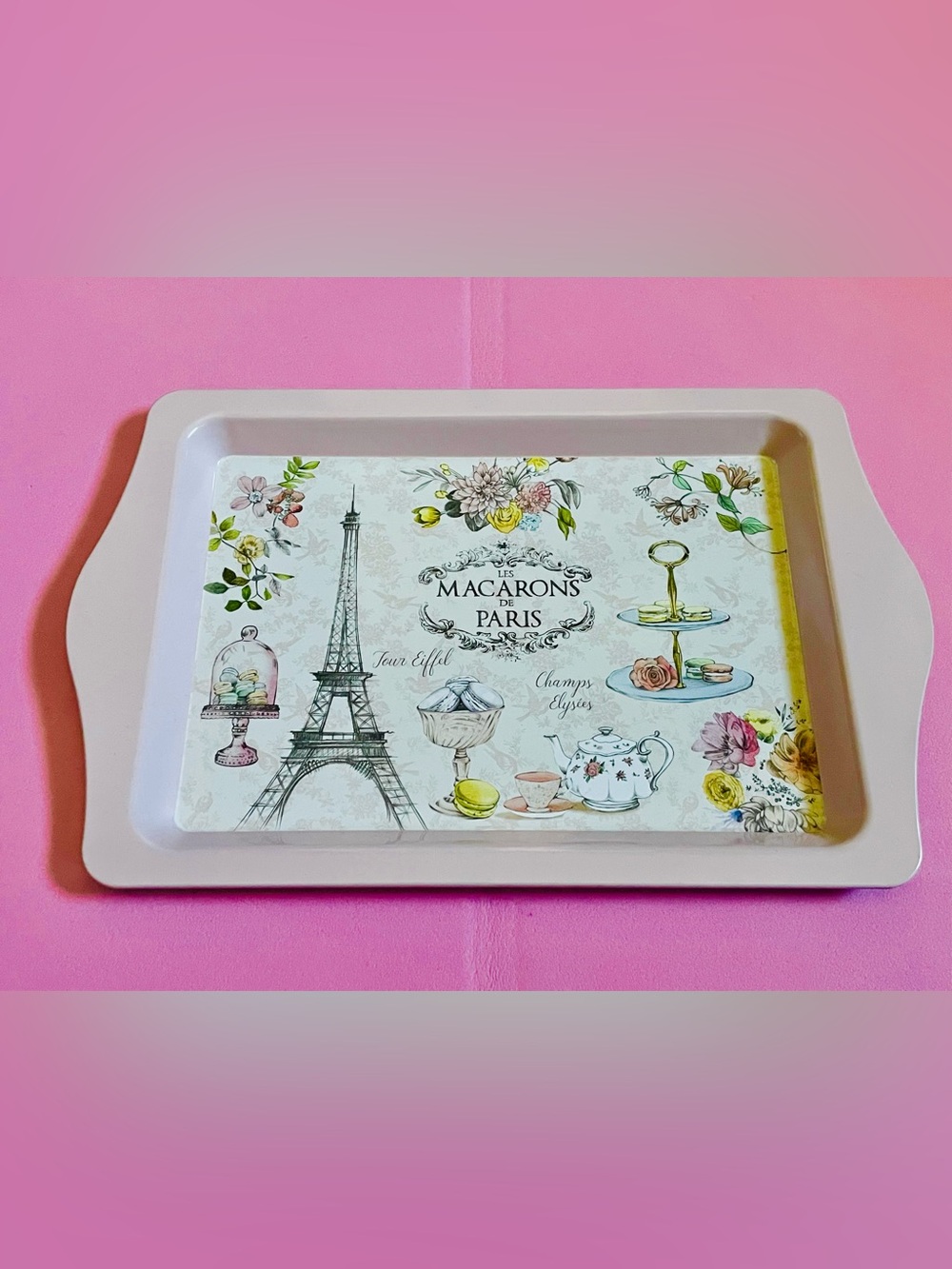 NEW Paris Macarons Decorative Serving Tray - Pastel Floral
